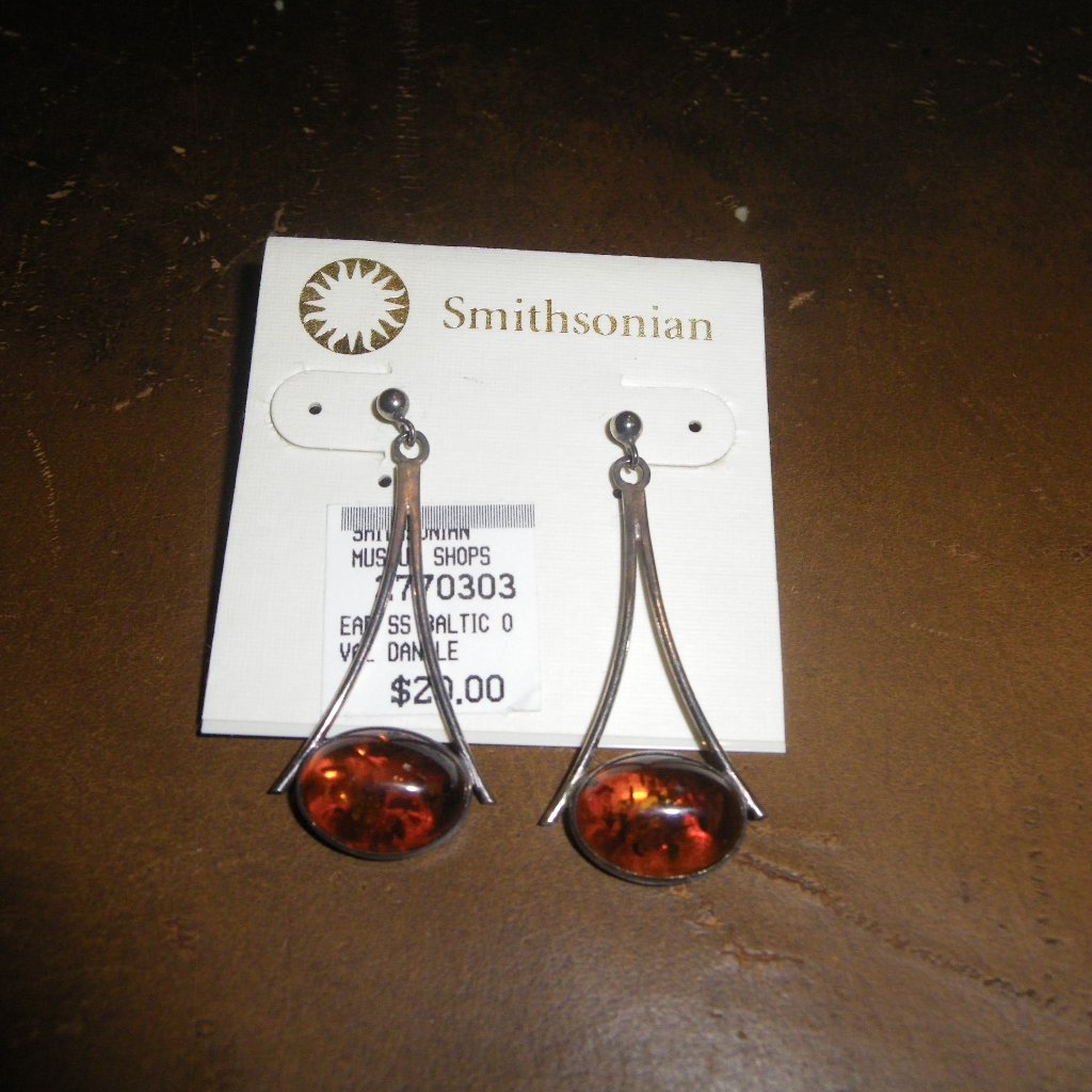 Women's Long Dangling Sterling Silver & Amber Earrings